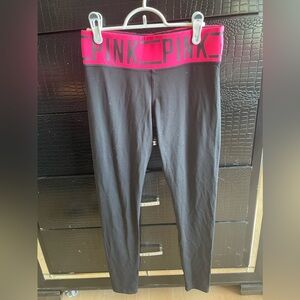 PINK Victoria's Secret Black Leggings with Pink Waistband